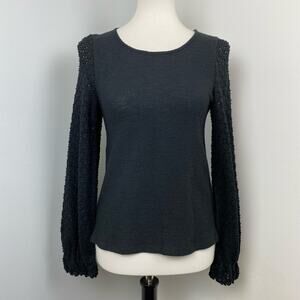 🛍️ 3/$24 Madewell Black Eyelet Mix Ruffle Sleeve Knit Top Blouse XS